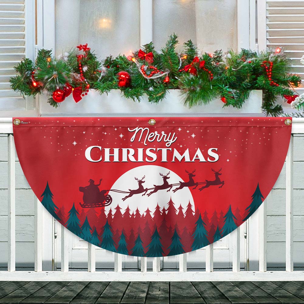 Christmas Fan Flag Xmas Santa's Sleigh Non-Pleated Fan Flag