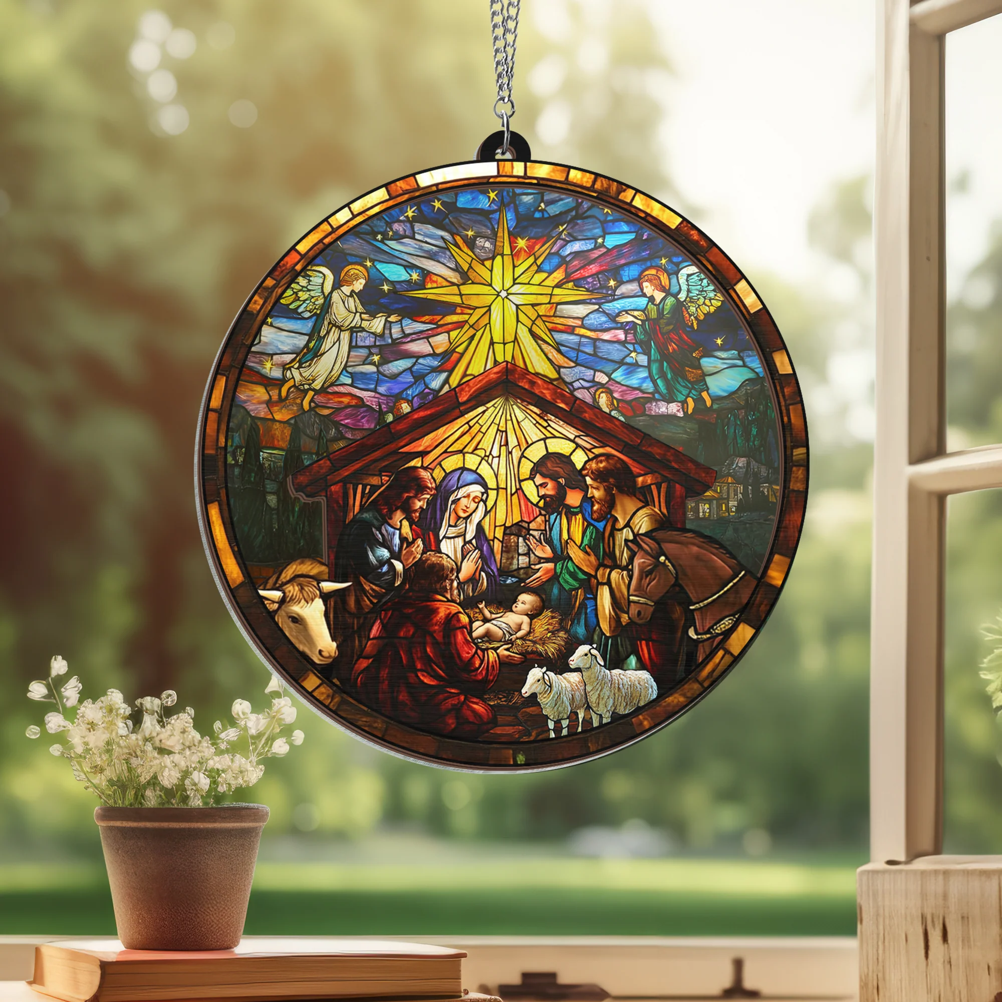 Religious Nativity Christmas 2 Layered Hanging Suncatcher