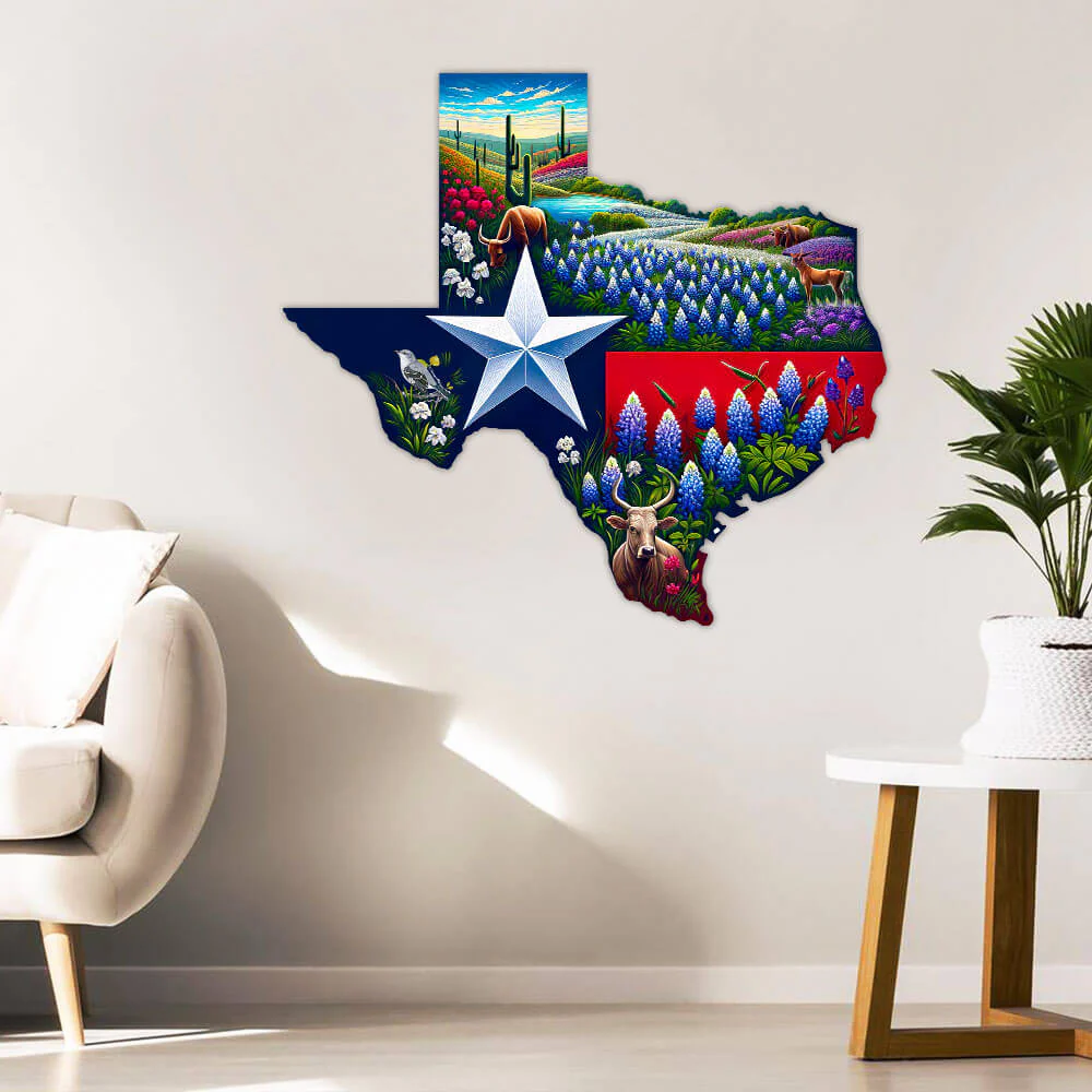 Texas Bluebonnet Map Hanging Metal Sign