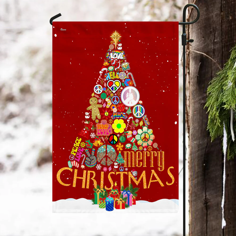 Hippie Christmas Tree Flag Merry Christmas, Flag for Home and Garden Decor