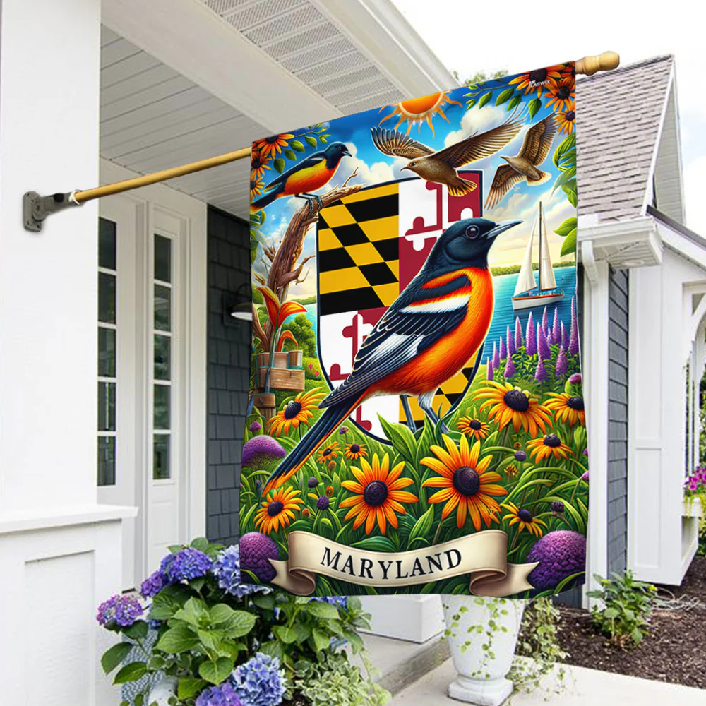 Bimipi Maryland with Baltimore Oriole, the Black-Eyed Susan, Chesapeake Bay and Sailboat Flag
