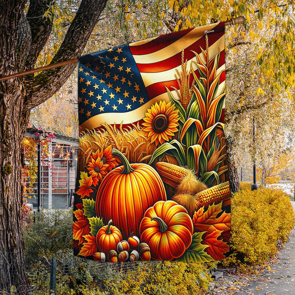 Fall Thanksgiving Pumpkins Harvest American Flag