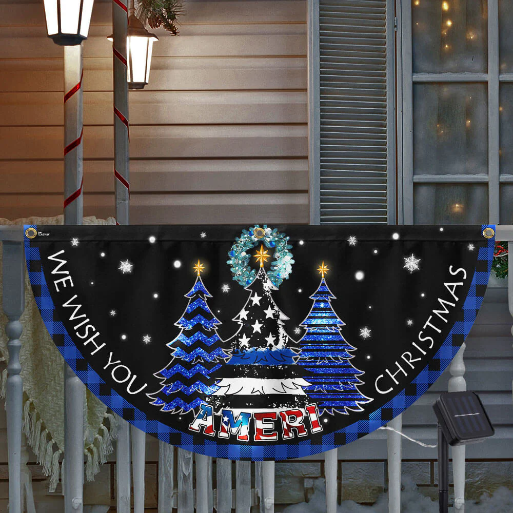 We Wish You Ameri Christmas, The Thin Blue Line Christmas Solar Led Fan Flag