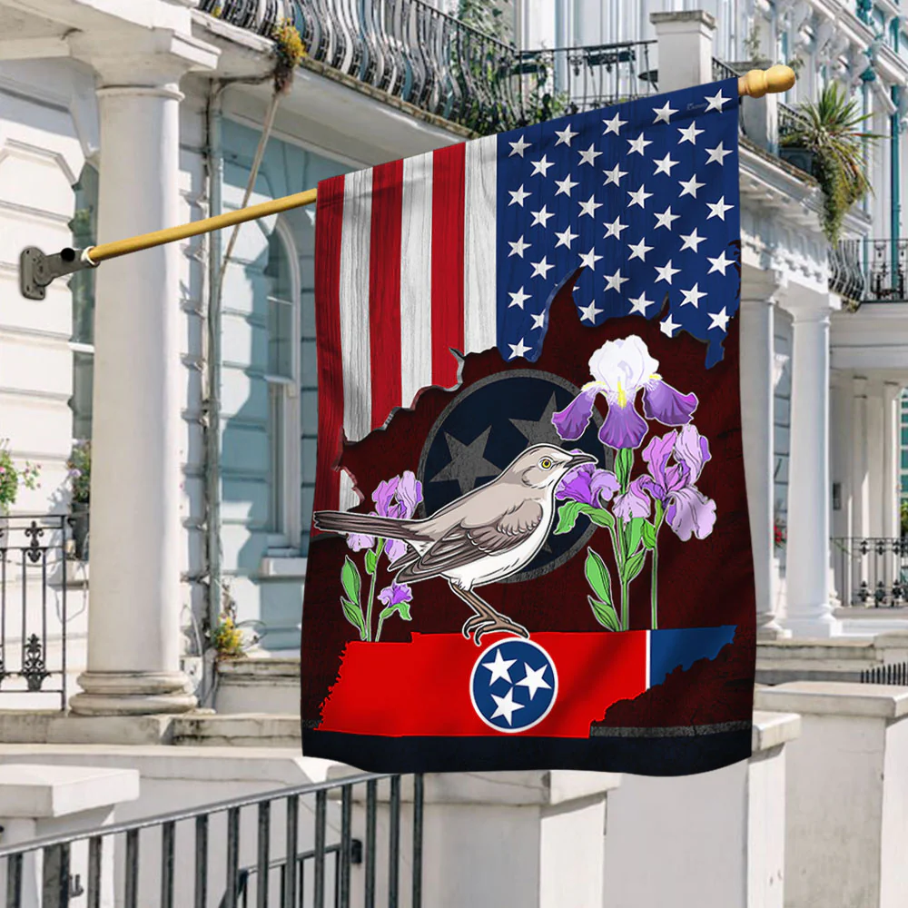 Tennessee State Mockingbird And Iris Flower Flag