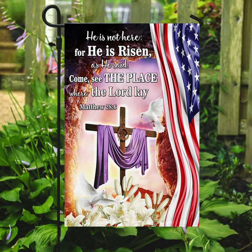 Easter Cross Flag Religious He is Risen, Christian American Flag