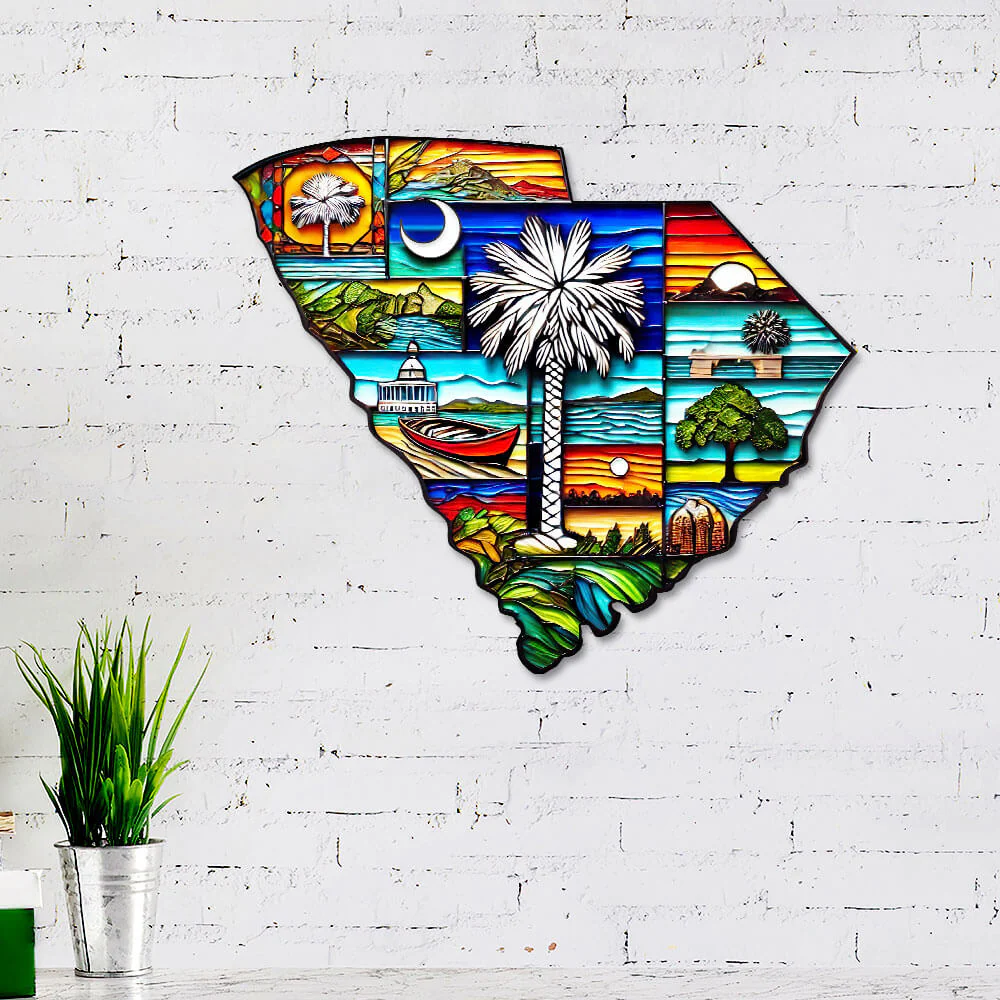 South Carolina Colorful Map State Hanging Metal Sign