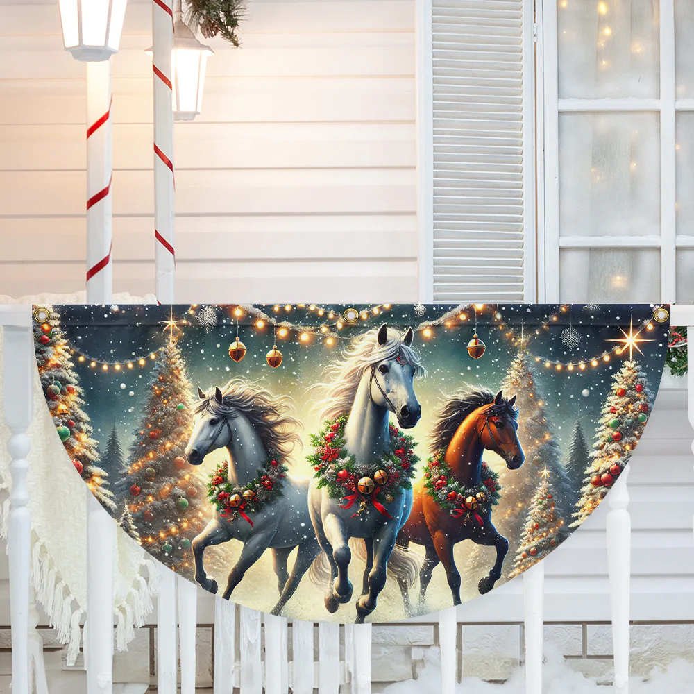 Horse Christmas Non-Pleated Fan Flag