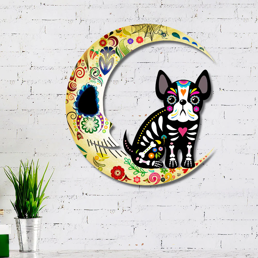 French Bulldog On The Moon Sugar Skull Hanging Metal Sign QNN678MSv2