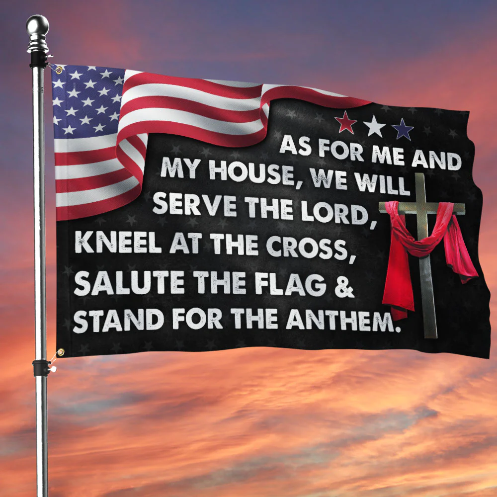 Jesus Cross American Flag As For Me And My House We Will Serve The Lord Grommet Flag