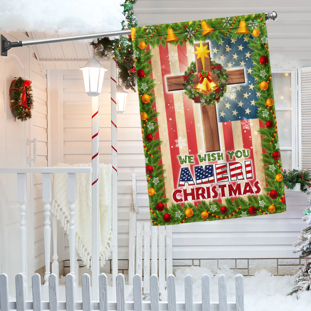 Christian Cross American Flag We Wish You Ameri Christmas Flag