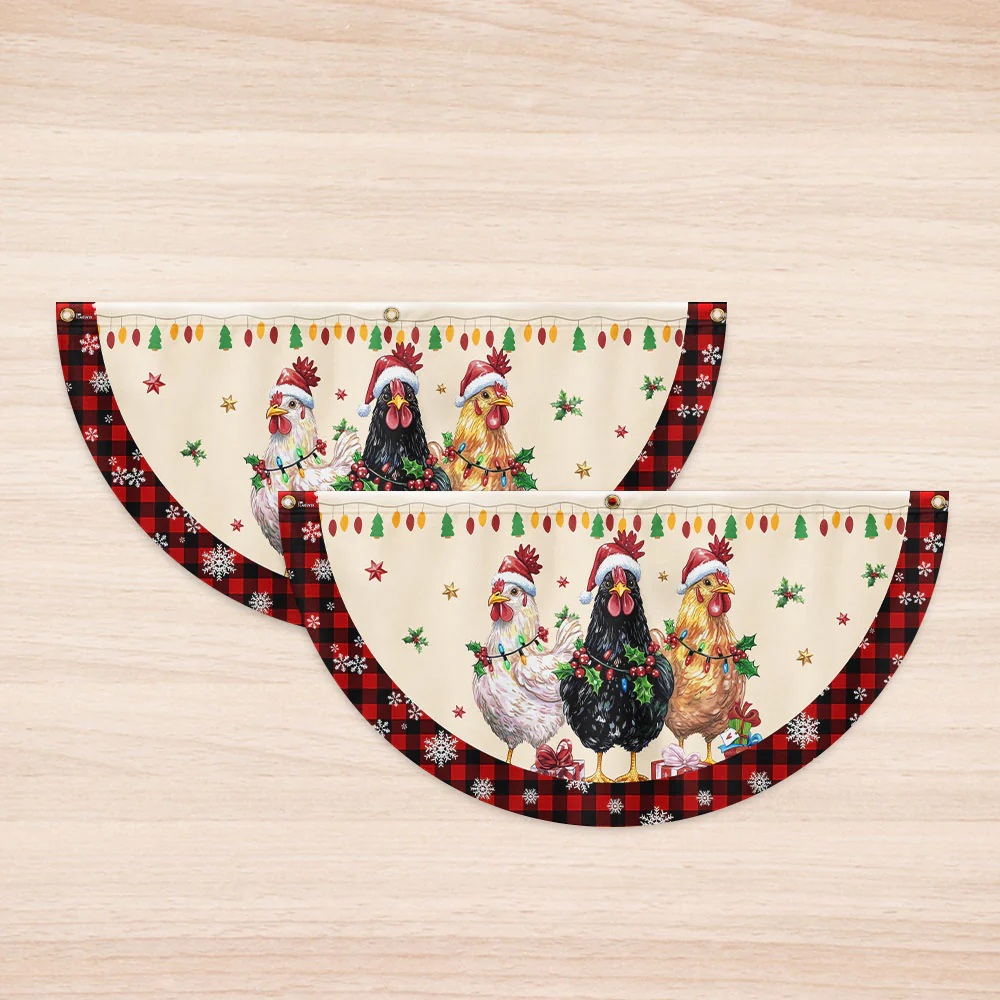 Hens Christmas Funny Chickens Non-Pleated Fan Flag, Farm Flag