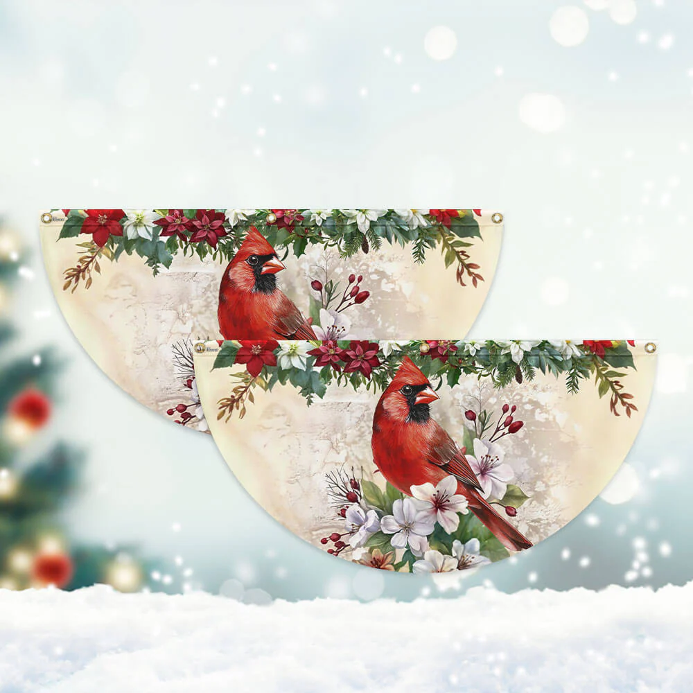 Cardinal Bird Winter Christmas Non-Pleated Fan Flag