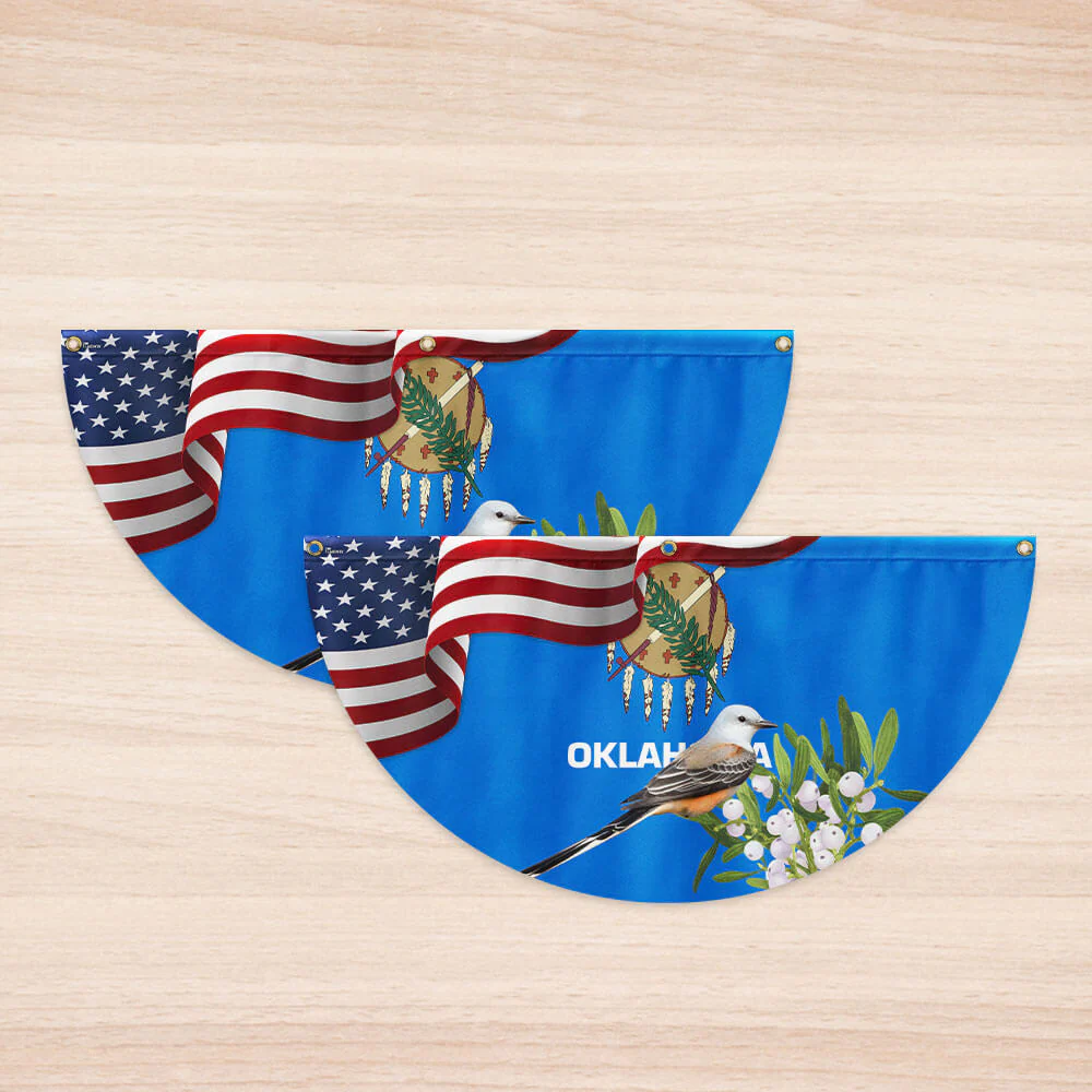 Oklahoma State Scissor-tailed Flycatcher Bird and Mistletoe Flower Non-Pleated Fan Flag