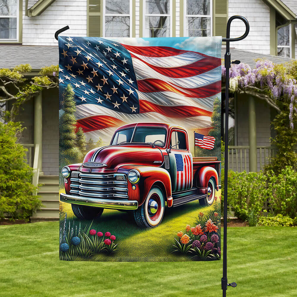Bimipi American Flag - Independence Day With Red Classic Truck American Flag