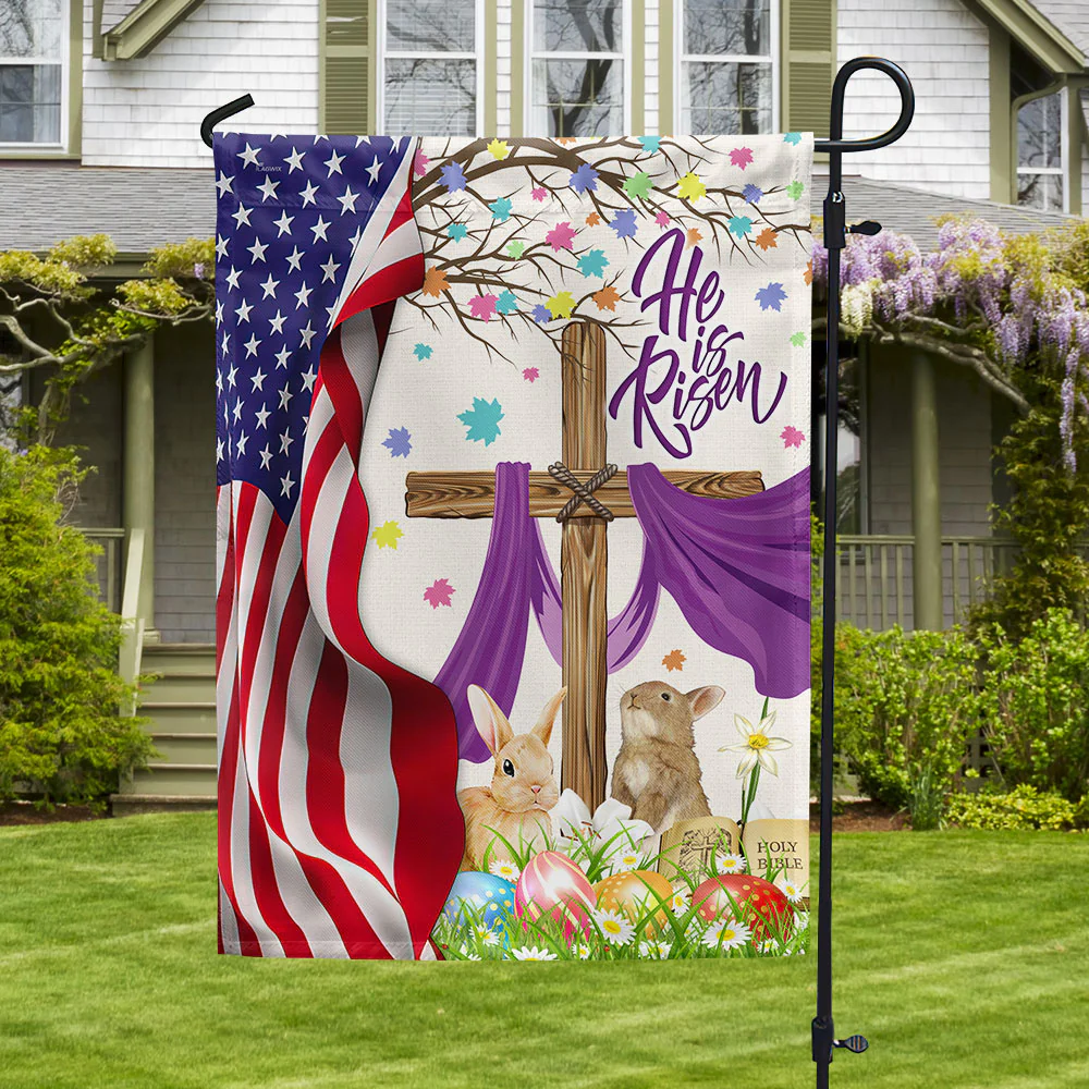 Easter Rabbit Jesus Cross He Is Risen American Flag