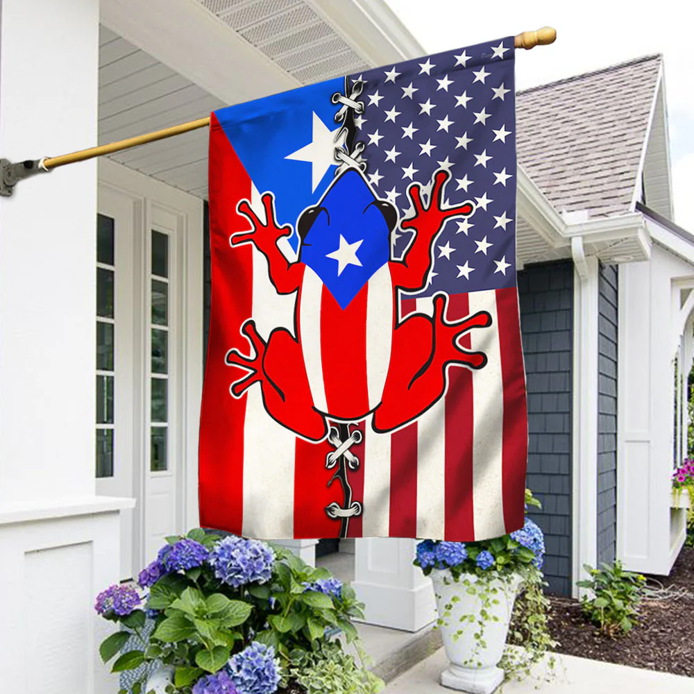 Puerto Rico USA Coquí Flag Puerto Rican American Flag