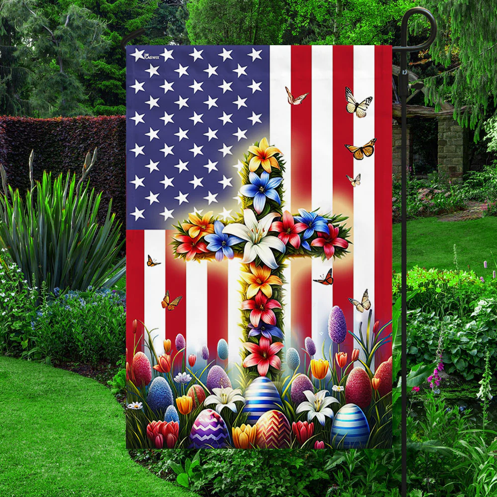 Happy Easter Day, Christian Cross American Flag