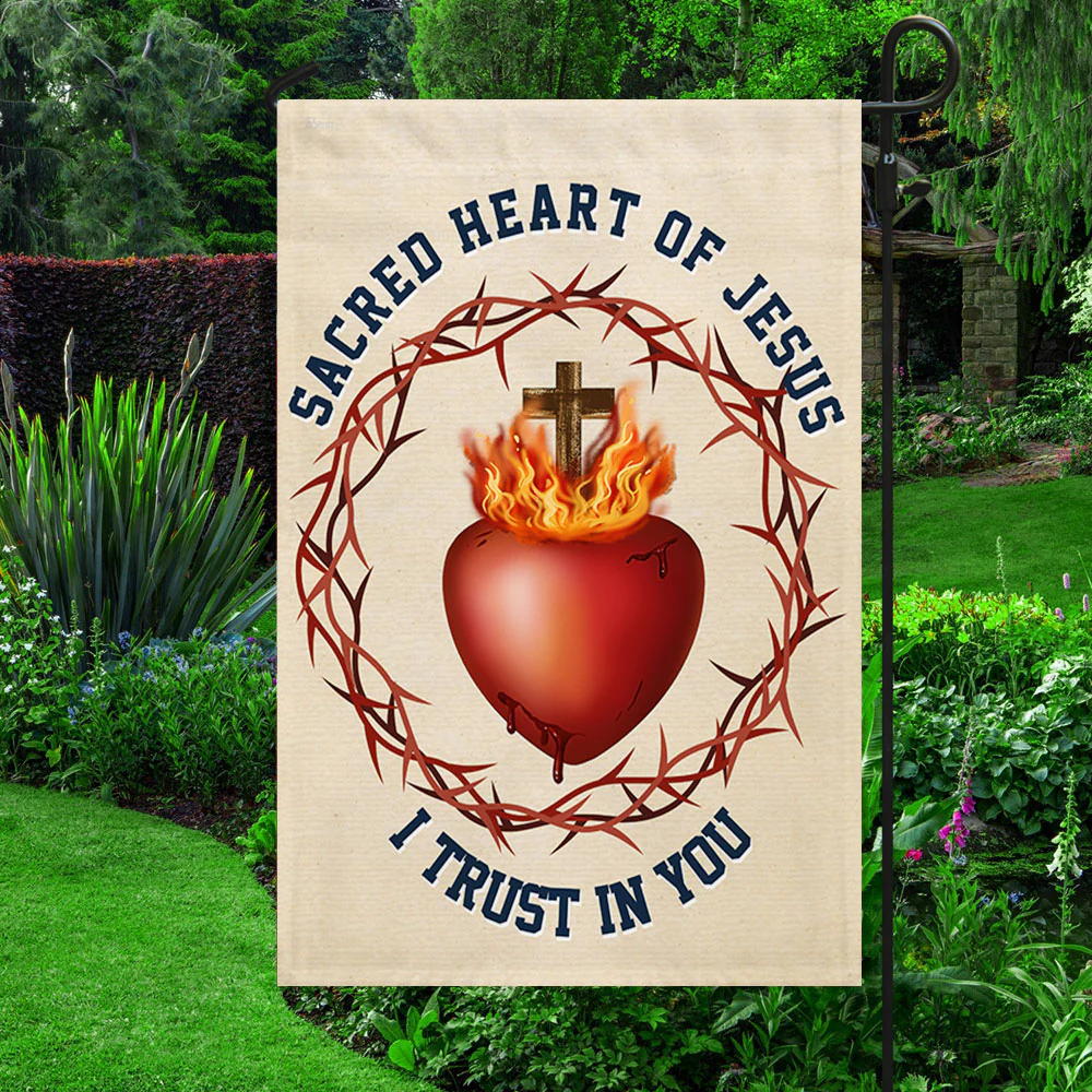 Bimipi American Flag - Sacred Heart Of Jesus I Trust In You Catholic Flag
