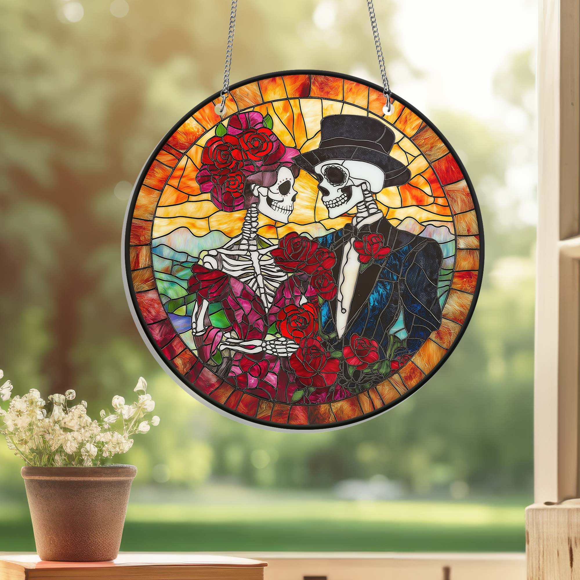 Valentine’s Day Gifts Skull Couple Acrylic Suncatcher Hanging Sign