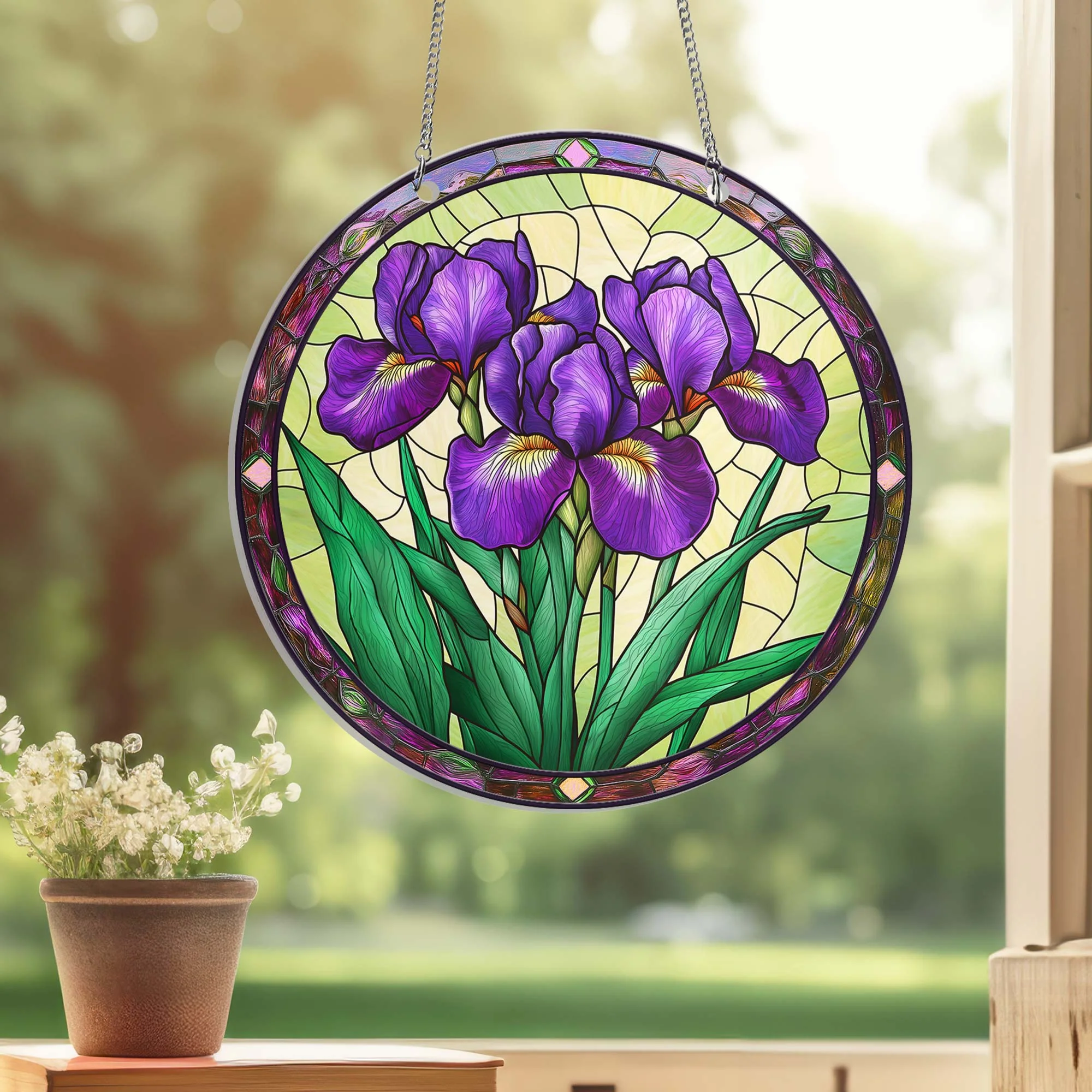 Purple Iris Flower Suncatcher Acrylic Hanging Sign