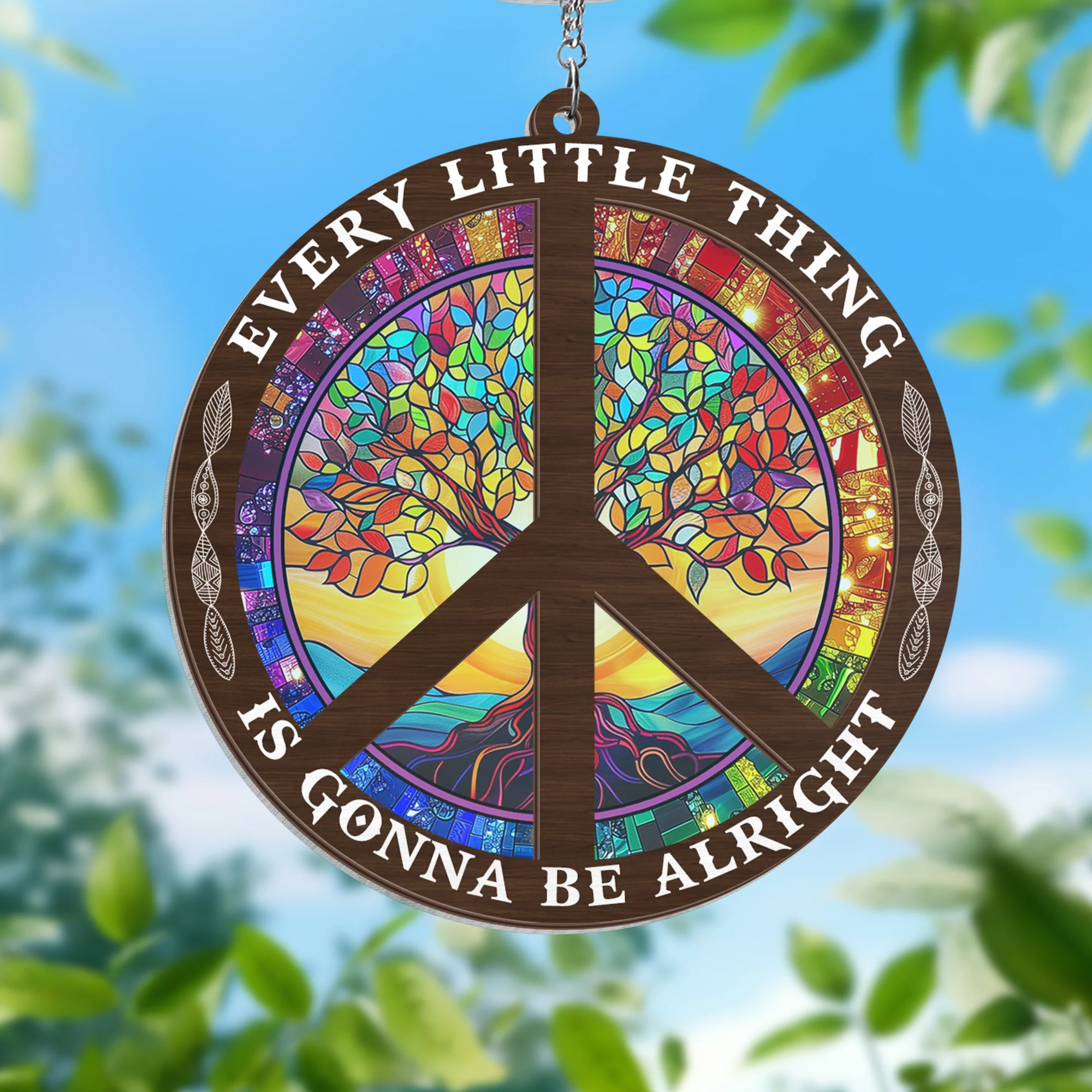Hippie Peace Sign Tree Of Life, Every Little Thing Alright Hippie 2 Layered Hanging Suncatcher