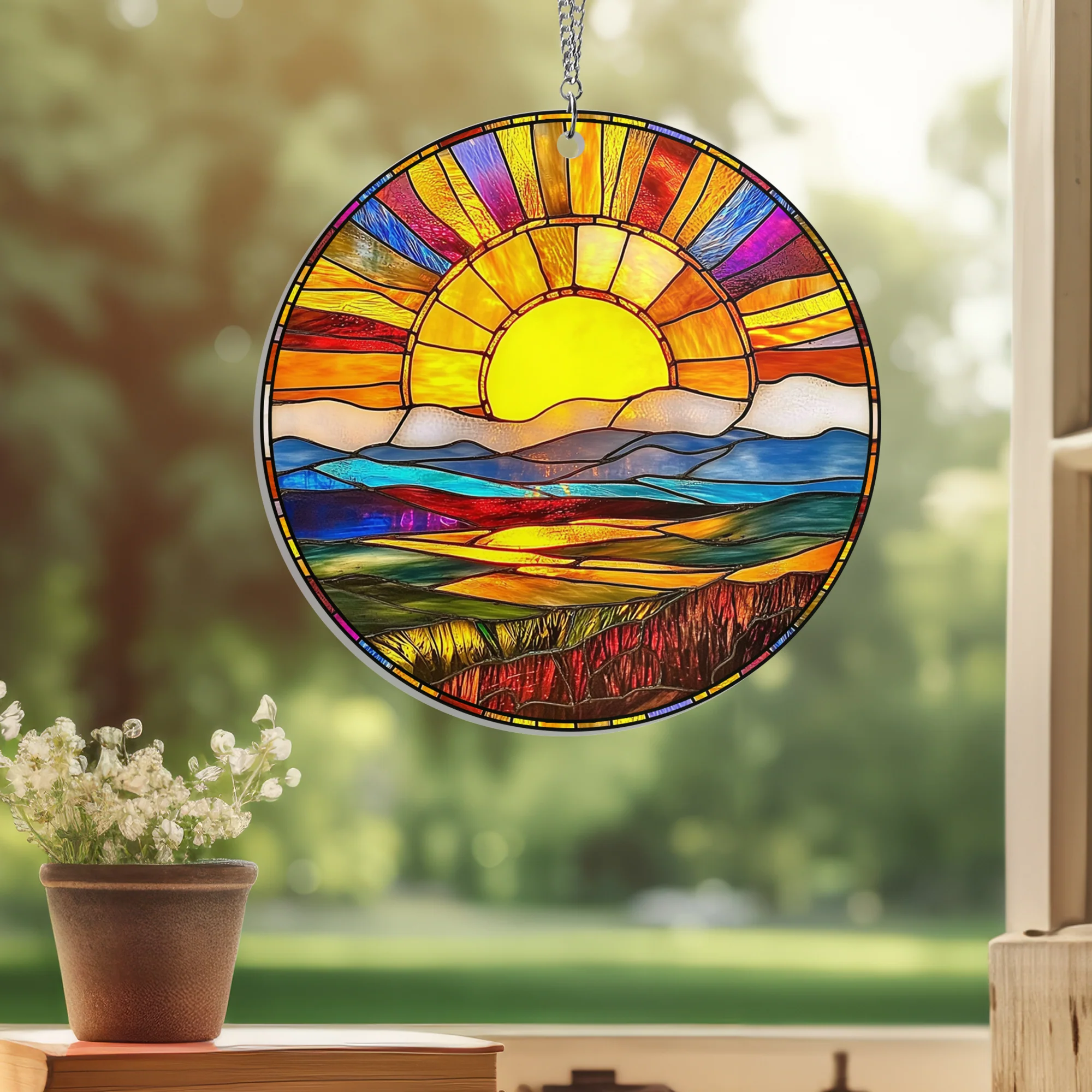 Sunset Sunrise Landscape Suncatcher Acrylic Window Hanging