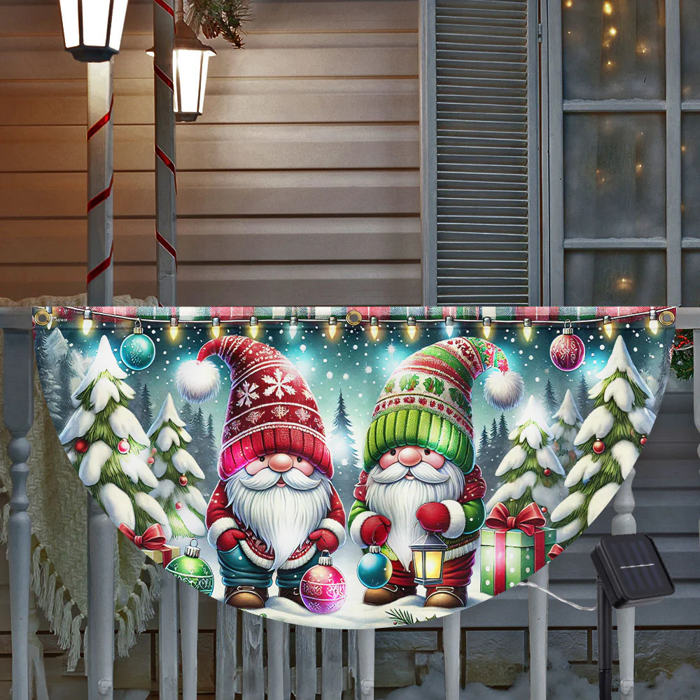 Winter Gnomes Christmas Solar LED Fan Flag