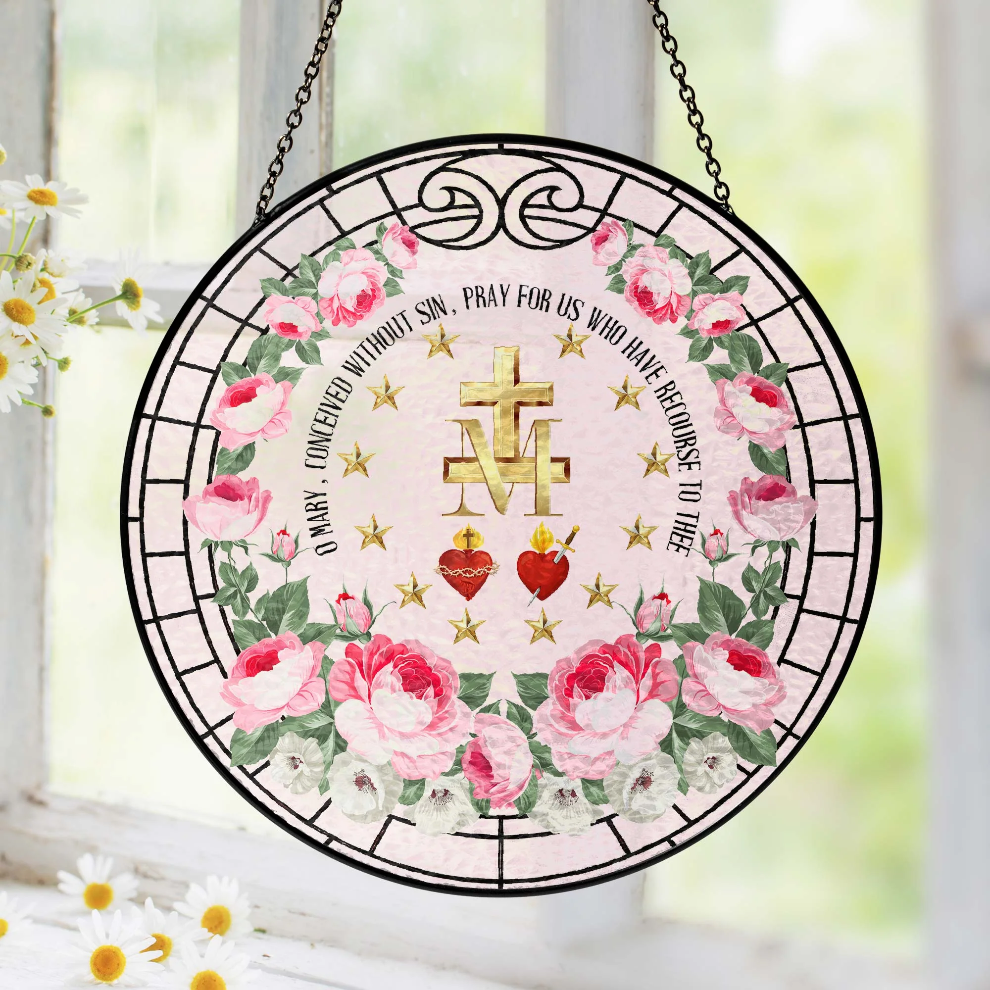 Marian Catholic Virgin Mary Religious Stained Glass Suncatcher