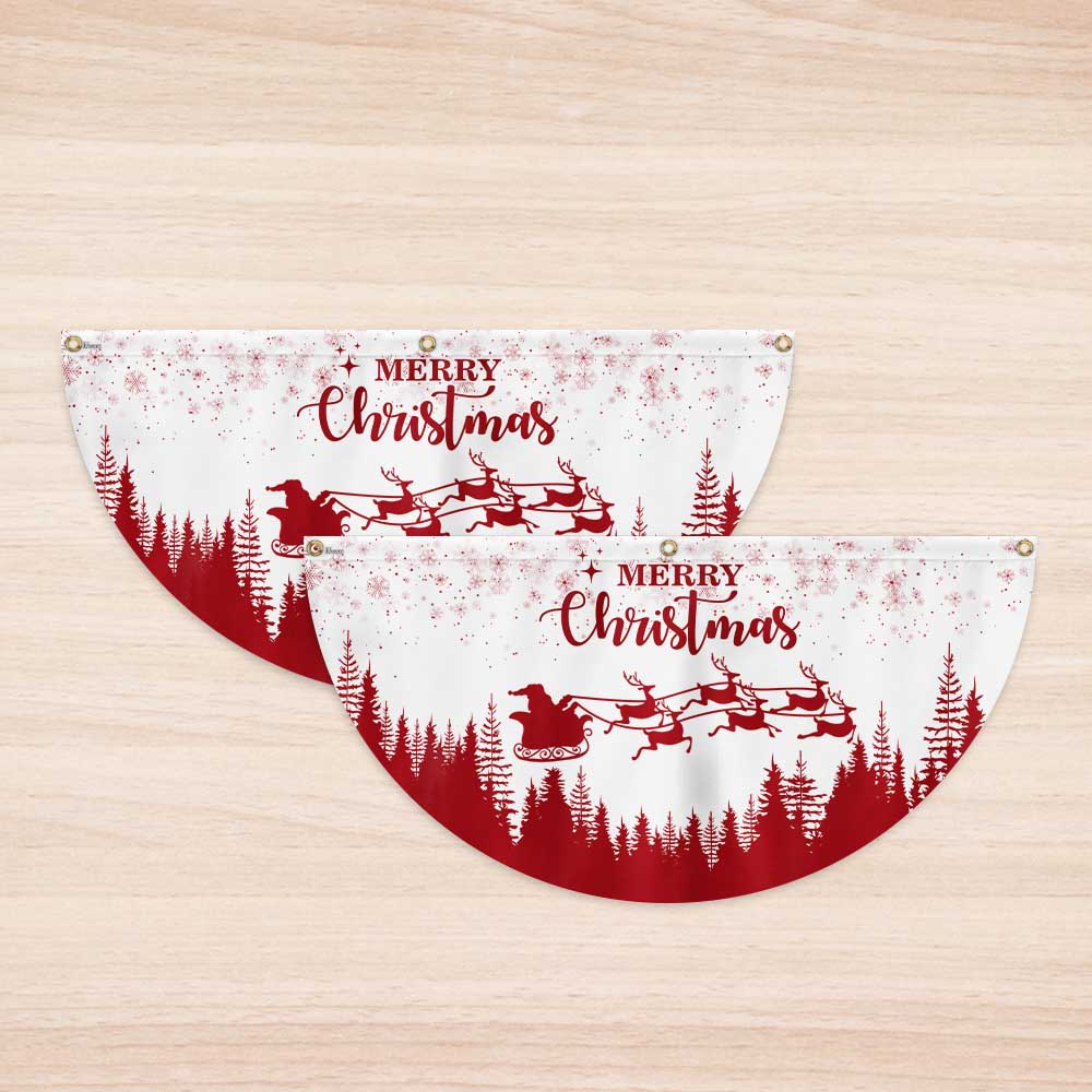 Christmas Half Fan Flag Santa Claus Reindeers Non-Pleated Fan Flag
