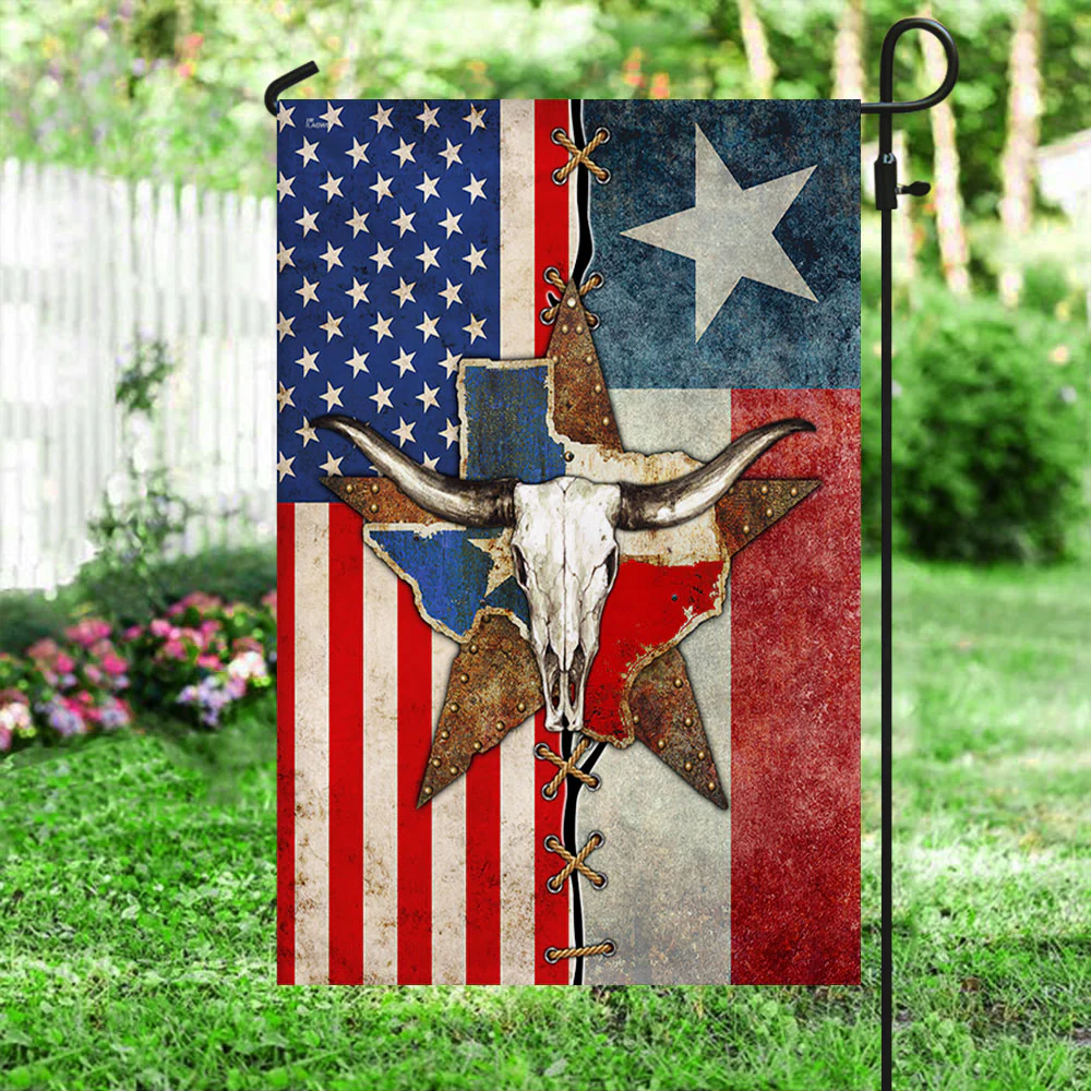 Texas Flag Longhorn Cattle Texas American Flag TRH1852Fv1