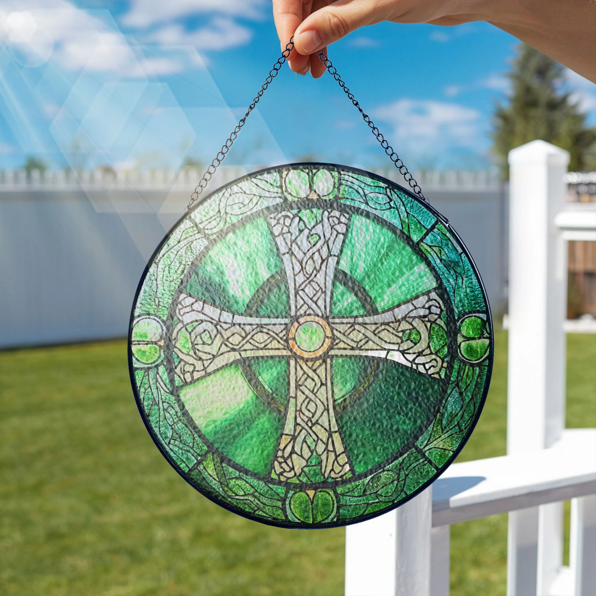 Irish Celtic Cross Stained Glass Suncatcher