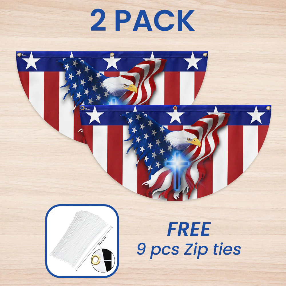 Eagle Christian Cross American Non-Pleated Fan Flag