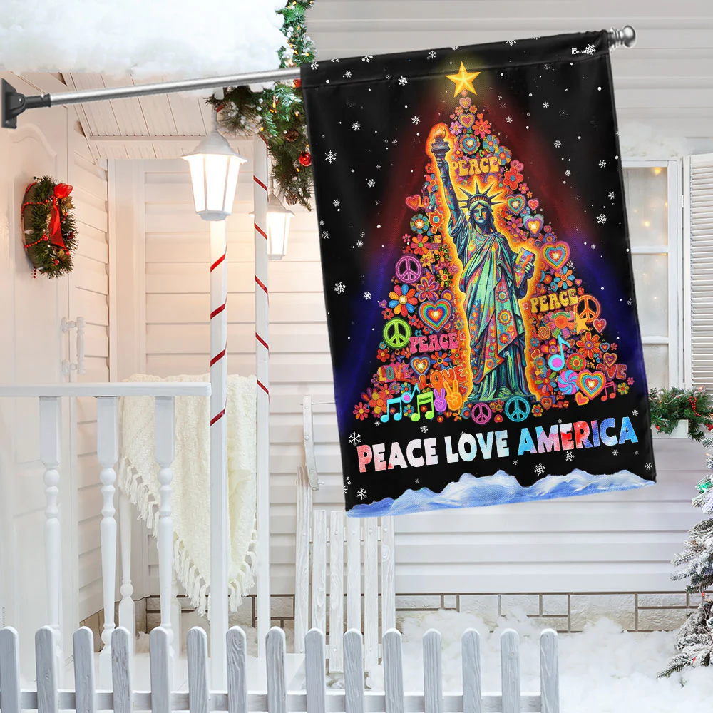 Peace Love America Hippie Flag | Christmas Patriotic Liberty Decor