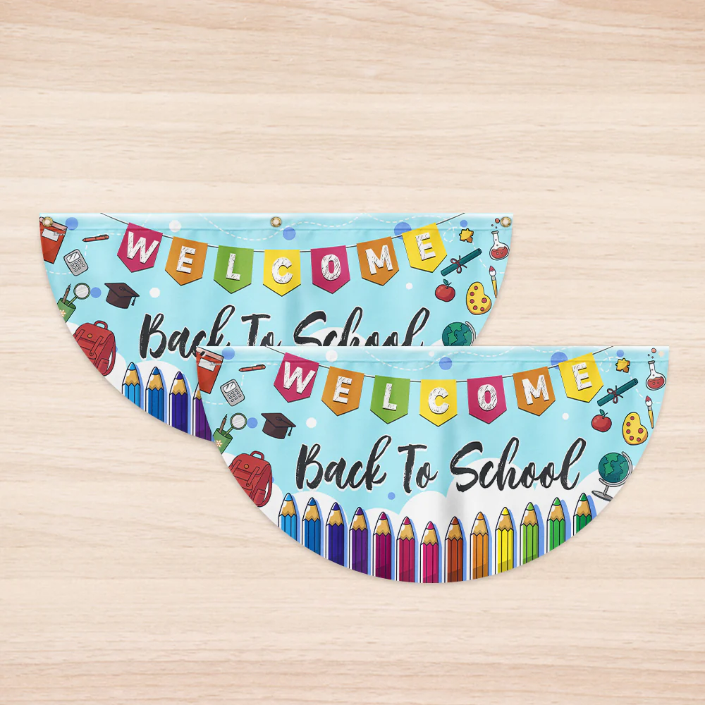Welcome Back To school Non-Pleated Fan Flag