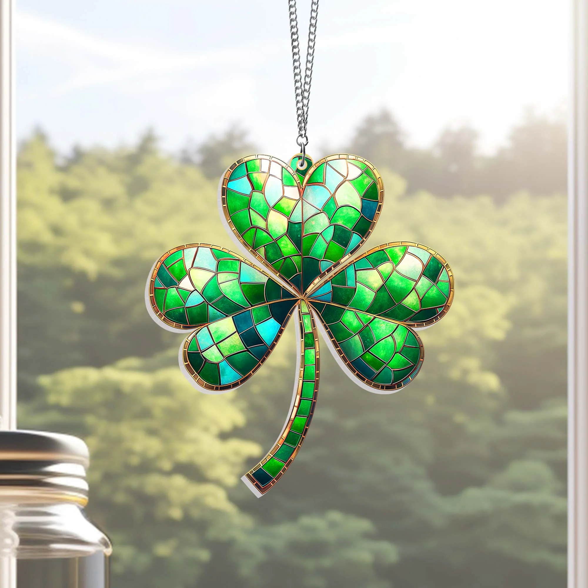 Shamrock Irish Green Clover St. Patrick's Day Ireland Suncatcher Hanging Window