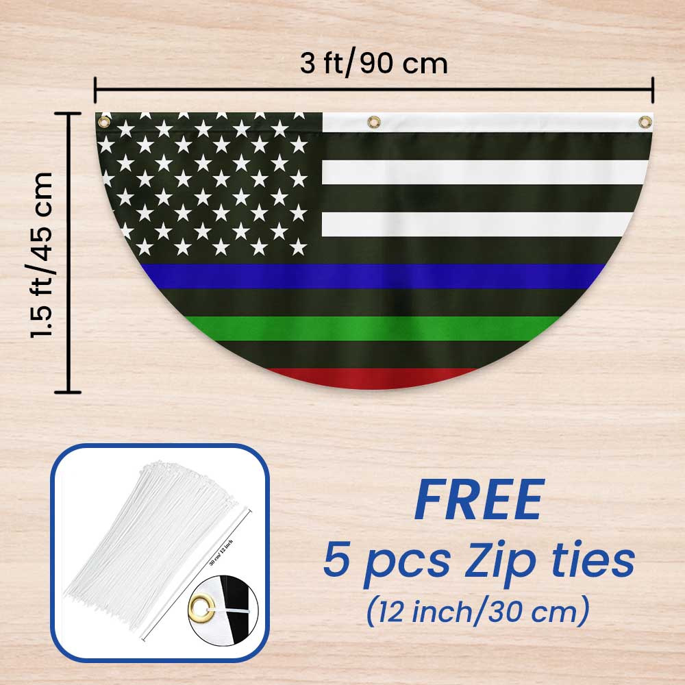 Thin Blue Green Red Line Non-Pleated Fan Flag
