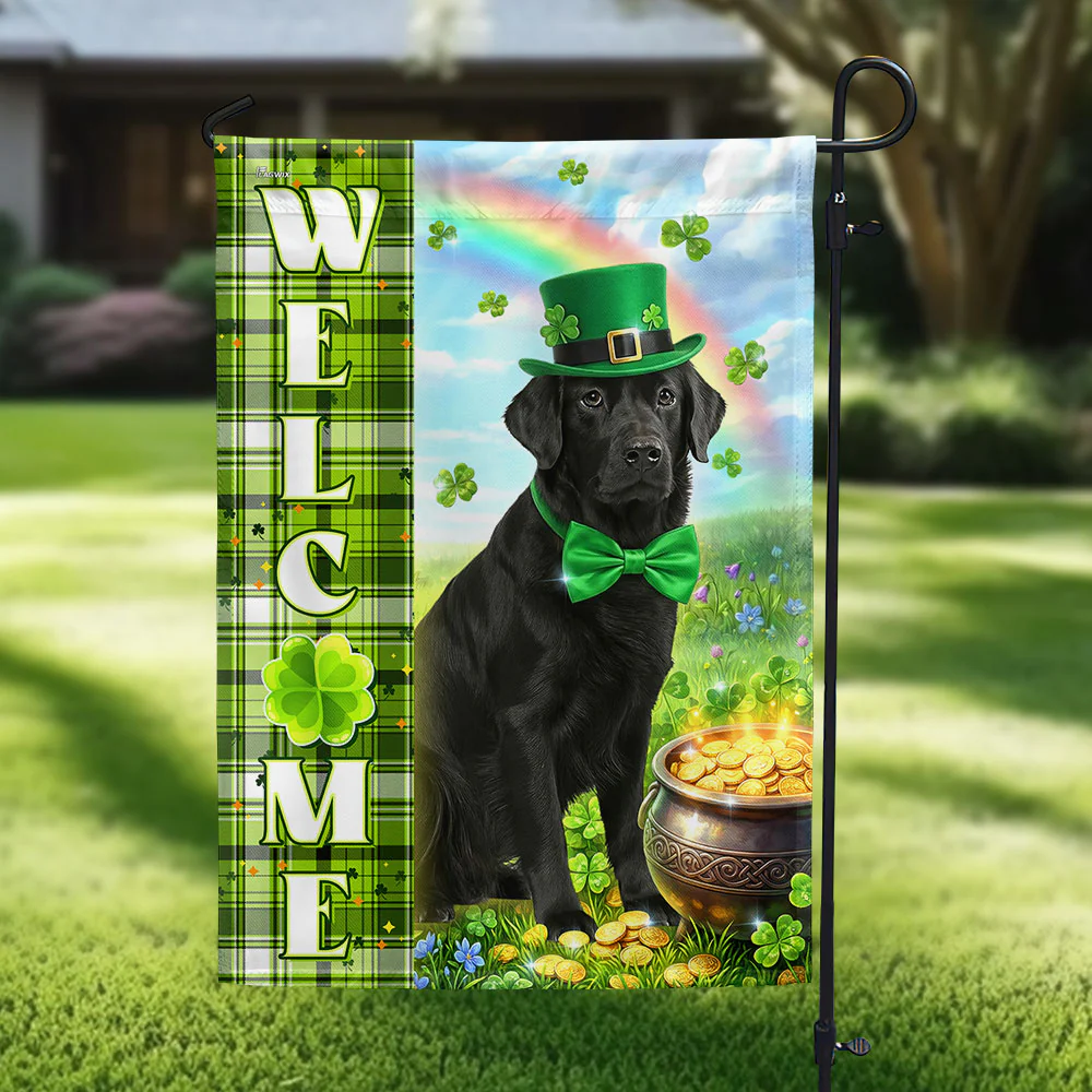 Irish St. Patrick's Day Flag, Black Labrador Retriever Christian Decor