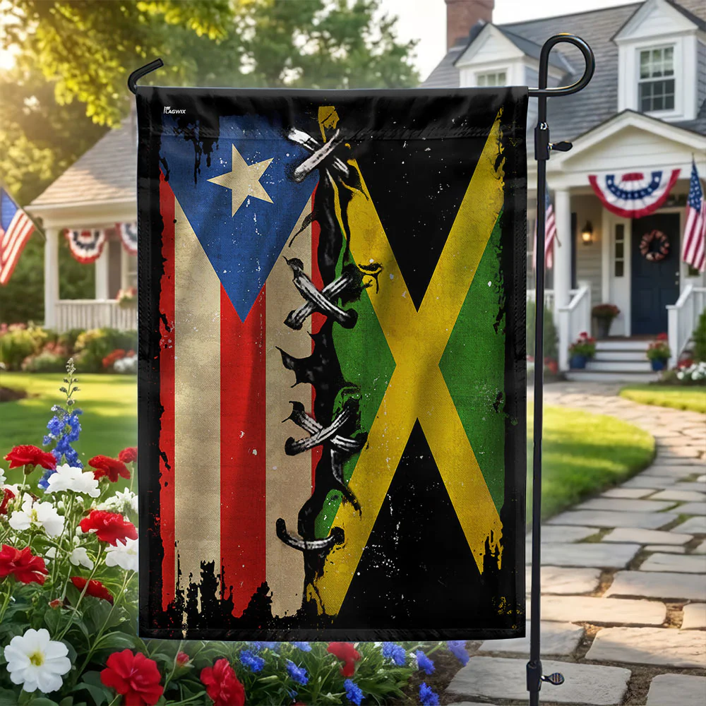 Jamaican Puerto Rican Heritage Flag, Caribbean Pride Decorative Flag
