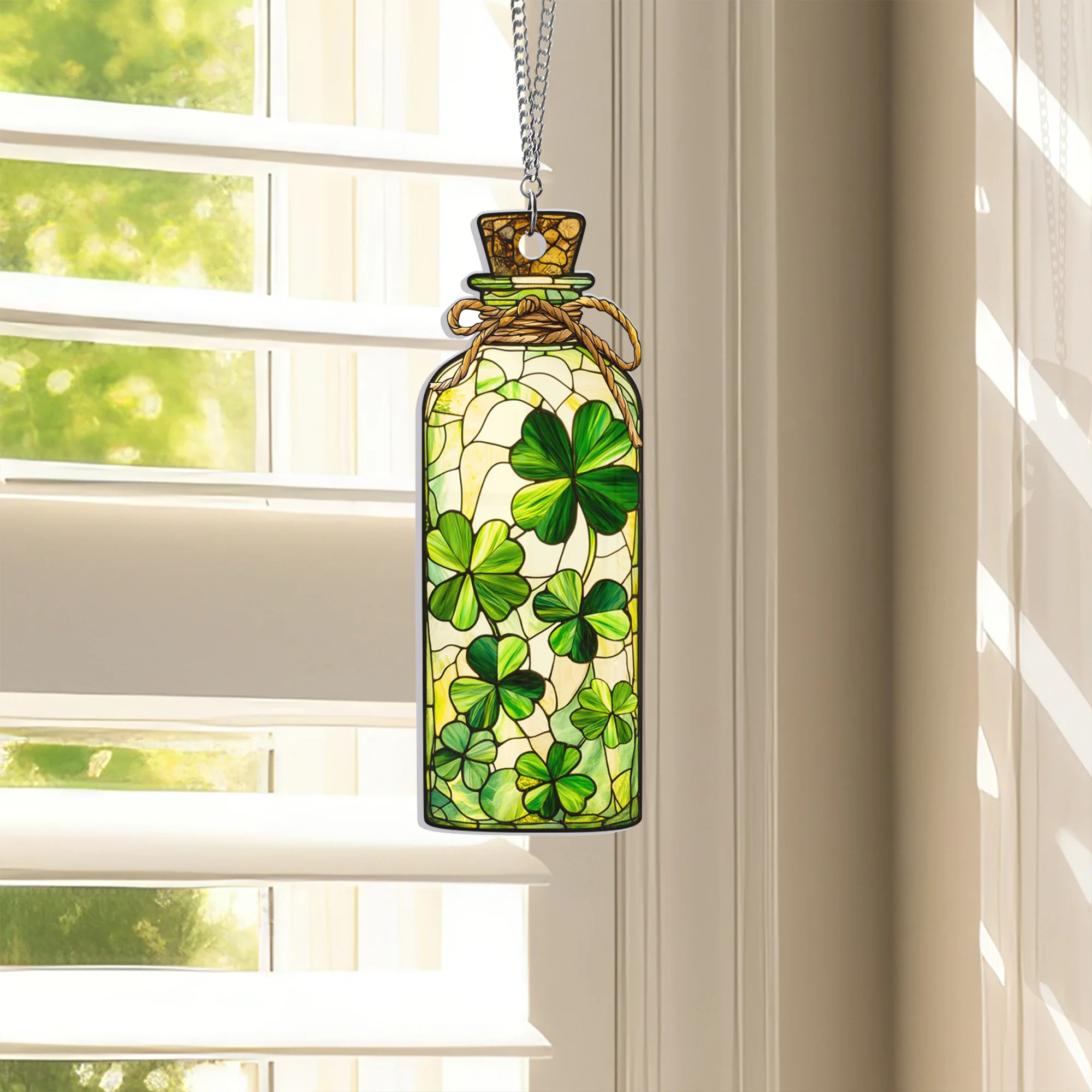 Shamrock Jar of Lucky Clovers St. Patrick's Day Acrylic Suncatcher Hanging