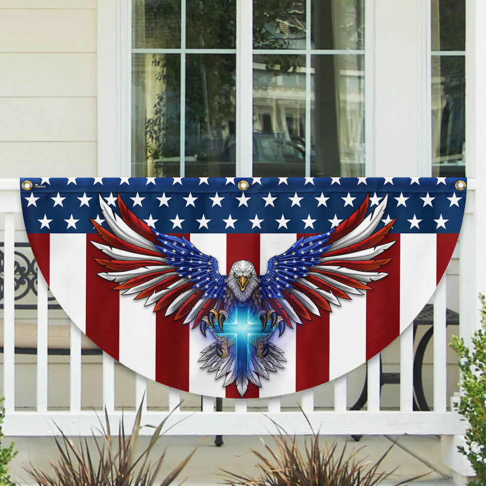Bimipi American Flag - Patriotic Eagle with Christian Cross American Non-Pleated Fan Flag TPT1700FLv1