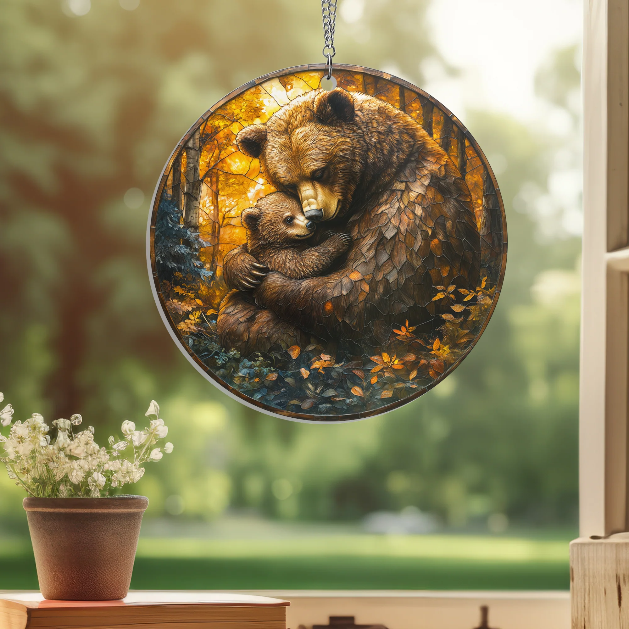 Mama Bear And Cub Mothers Day Acrylic Suncatcher Hanging