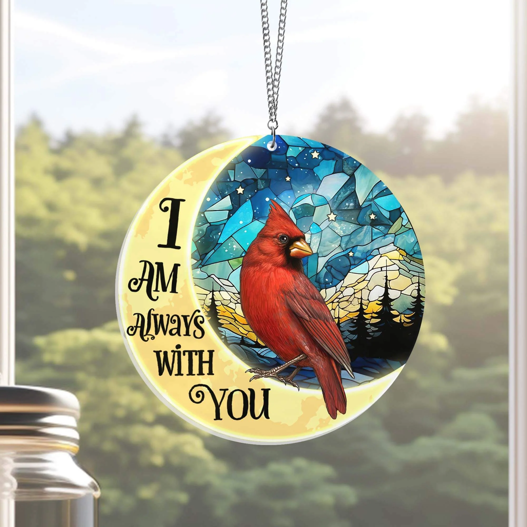 Christmas Cardinal Moon Always With You Memorial Cardinal Suncatcher Acrylic Hanging