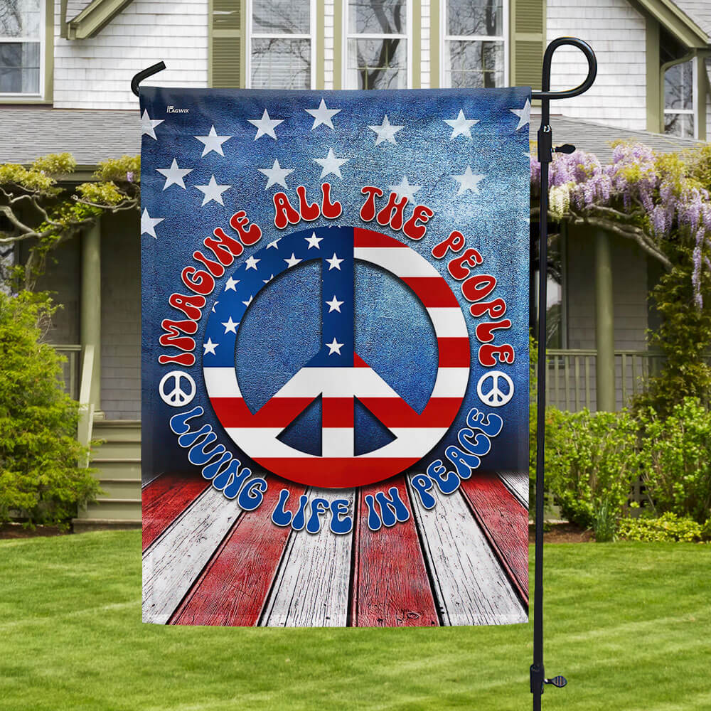 Bimipi American Flag - Hippie Peace Sign Living Life In Peace American Flag