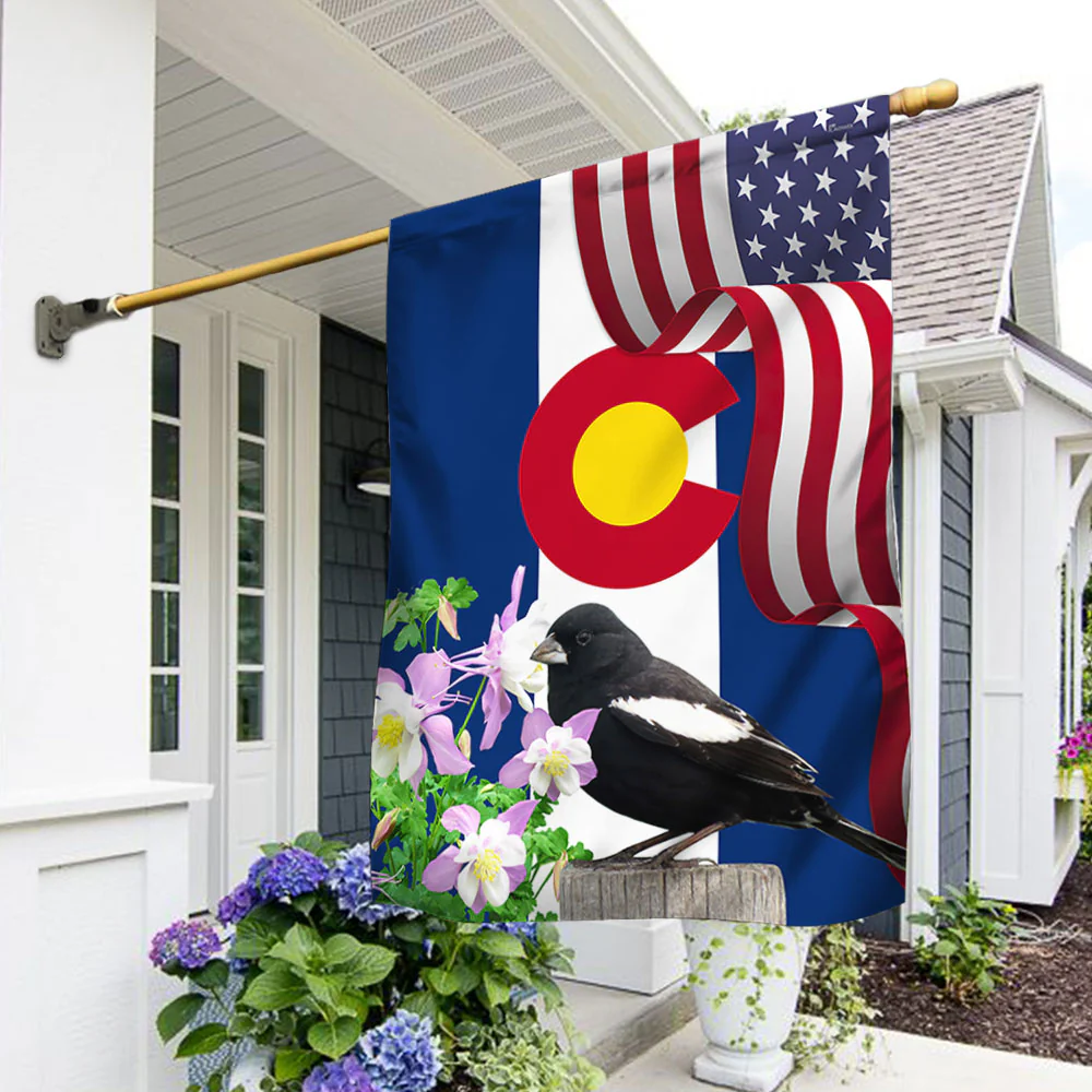 Colorado State Lark Bunting Bird and Columbine Flower Flag MLN1141Fv45