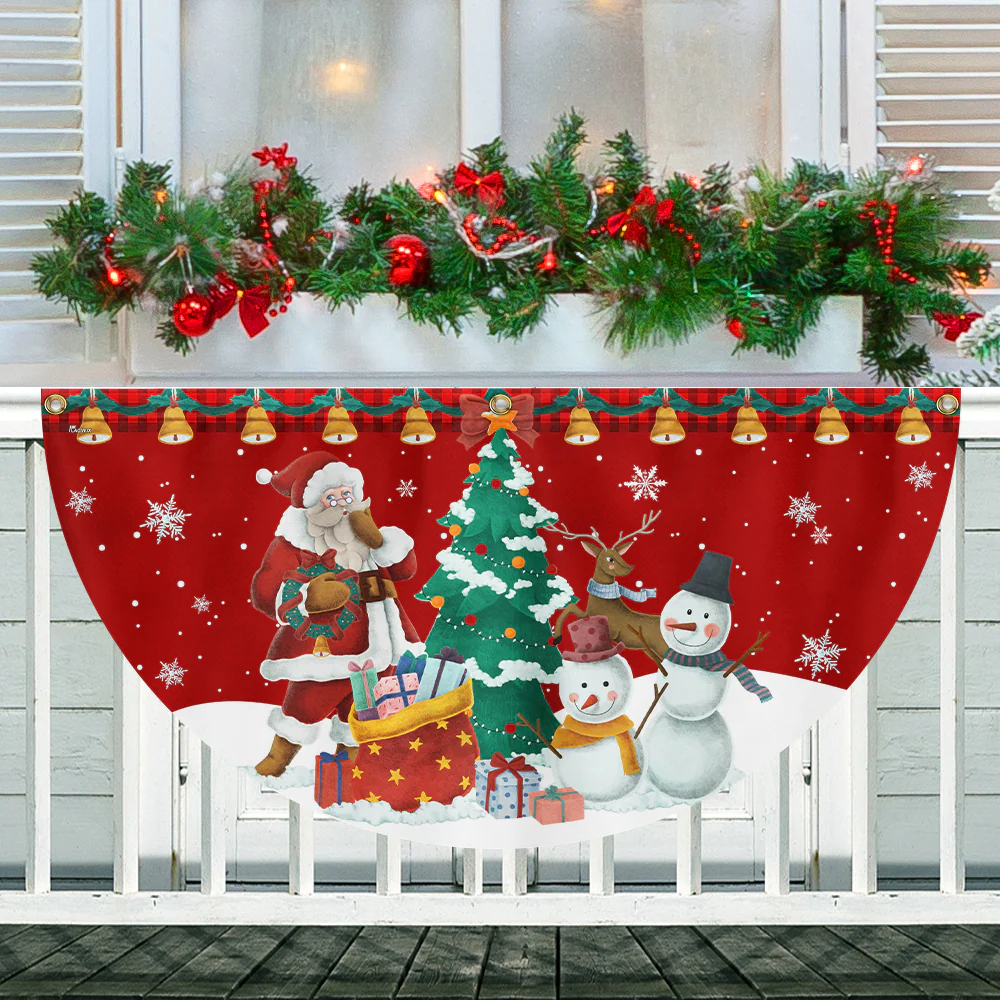 Christmas Santa Claus and Snowman Merry Christmas Non-Pleated Fan Flag