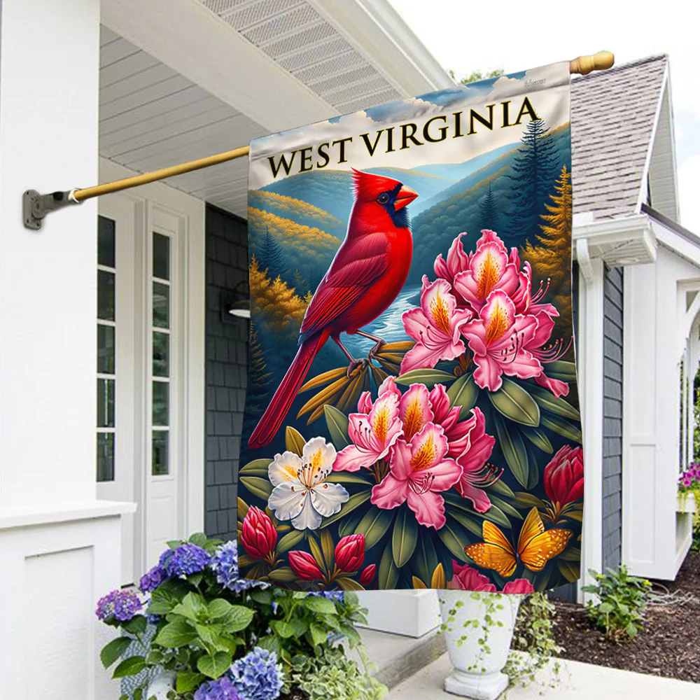Bimipi  West Virginia Cardinal and Rhododendron Flower Flag