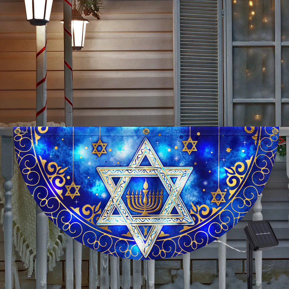 Lighting Hanukkah Solar Led Fan Flag, Jewish Star of Him