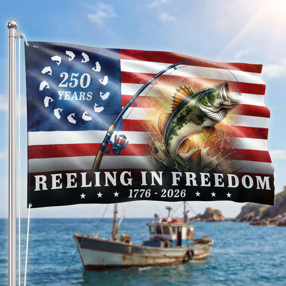 Bass Fish Flag, 250 Years Reeling in Freedom Grommet Flag