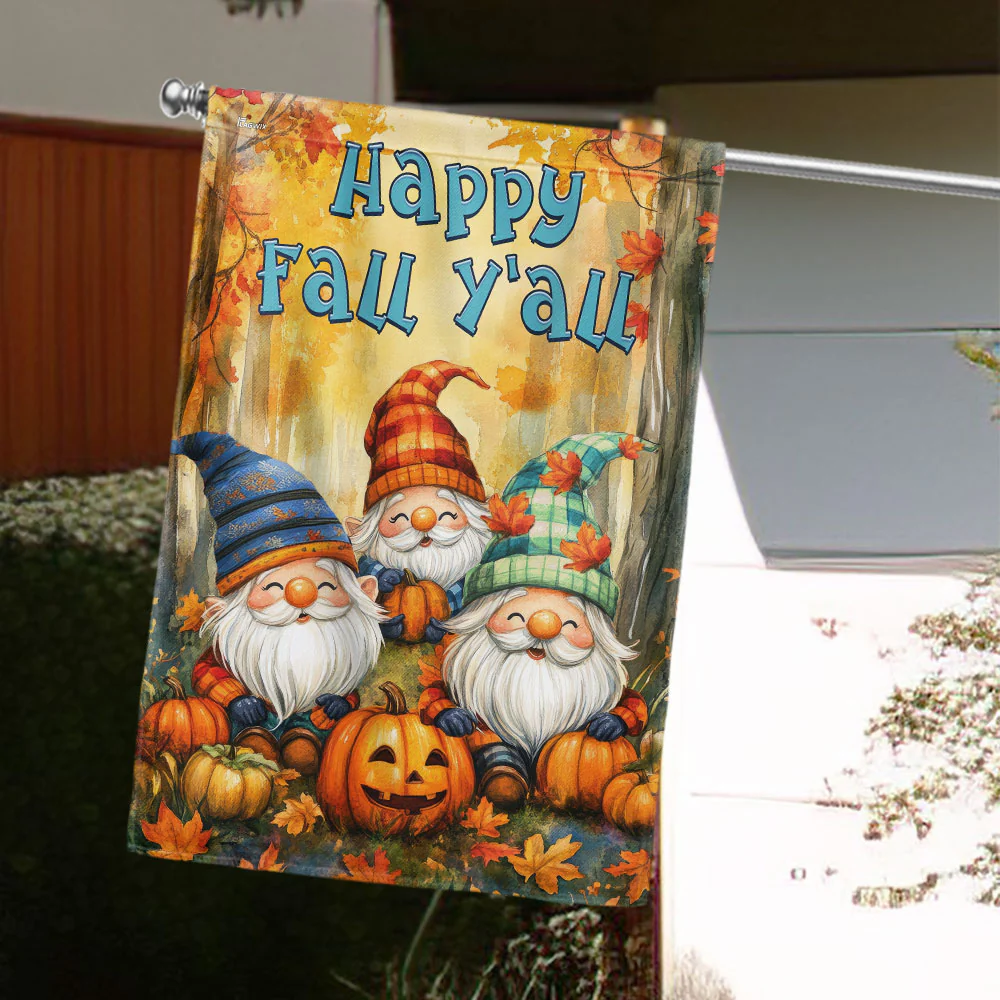 Happy Fall Y’all Gnome Flag – Autumn Pumpkin Garden Canvas Flag for Home Decor