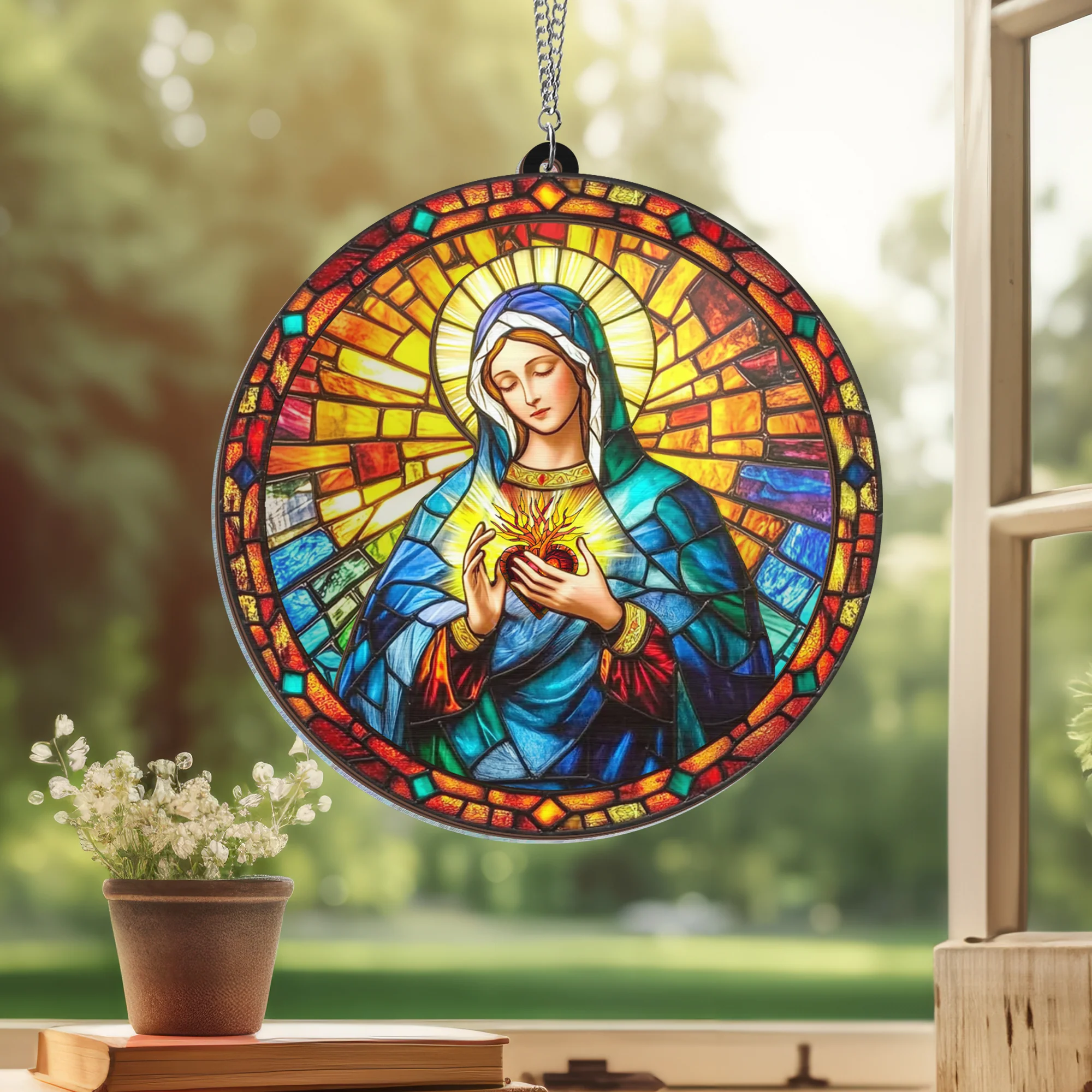 Immaculate Heart of Mary 2 Layered Hanging Suncatcher